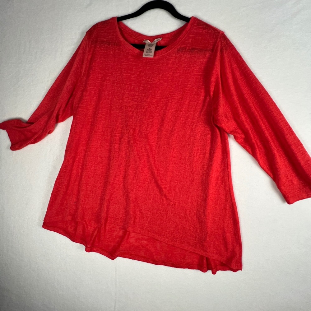 Philosophy Republic Clothing Wild Watermelon Slub Knit Top XL 3/4 Sleeve Red